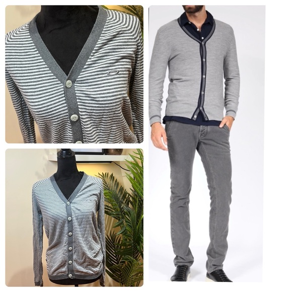 Oakley Striped Silk/Cashmere Blend Cardigan Unisex Small - Picture 2 of 9